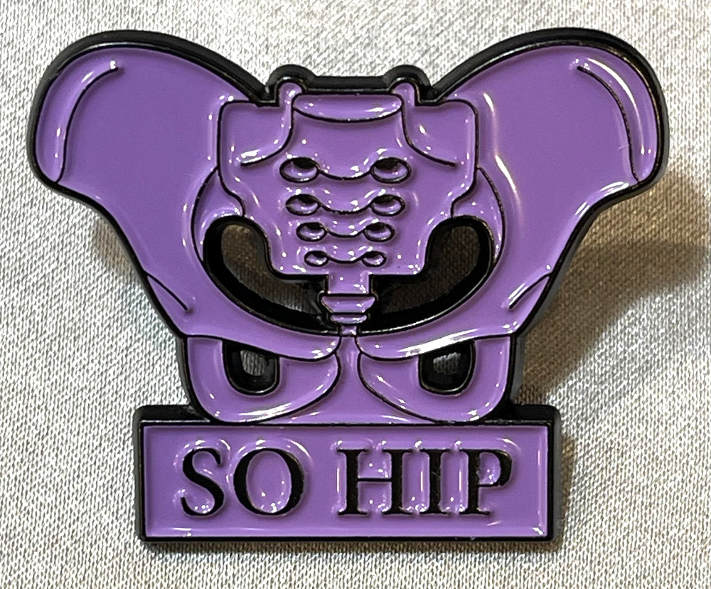 NWOT Purple Enamel SO HIP Brooch Lapel Pin Skeleton Bone Age Injury Style Flair